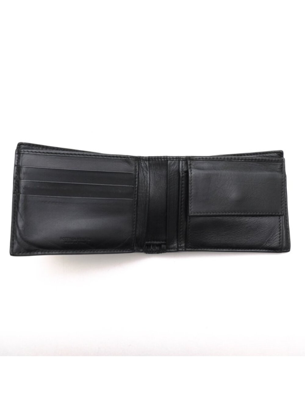 Bottega Veneta Wallet Leather Black Bifold with Coin Purse Mesh Intrecciato - Picture 6 of 9
